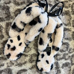 NWT Dalmation Print Faux Fur Slippers